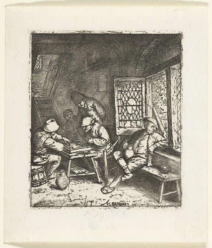 Trictrac spelers in een herberg by Adriaen van Ostade