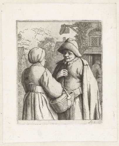 Vrouw en man met elkaar in gesprek by Adriaen van Ostade