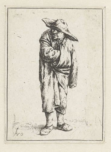 Staande boer met hand en arm in zijn mantel by Adriaen van Ostade