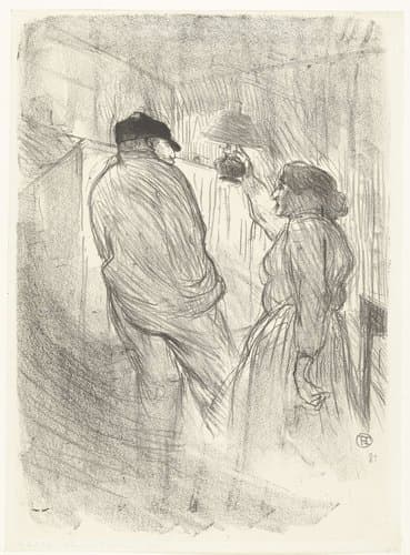 Portret van acteur Antoine en Mademoiselle Saville in toneelstuk L'Inquiétude in het Théâtre Libre by Henri de Toulouse-Lautrec