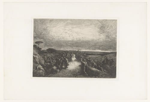 Landschap met ruiter in een menigte by François Nicolas Chifflart