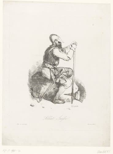 Zwitserse soldaat op een steen by Nicolas Toussaint Charlet