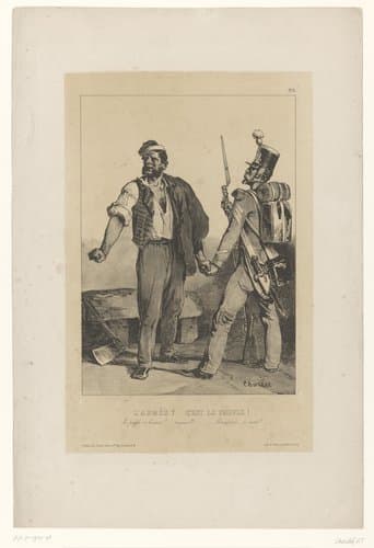 Arbeider schudt de hand van een oude sergeant by Nicolas Toussaint Charlet
