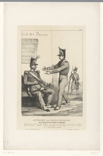 Sergeant en jonge soldaat discussiëren bij het politiebureau by Nicolas Toussaint Charlet