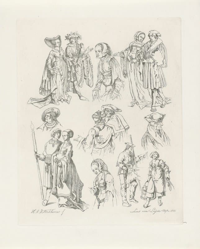 Studieblad met vijf paren by Hendrik Abraham Klinkhamer