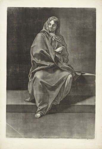 Zittende vrouw in een lange mantel by Jacob Christof Le Blon