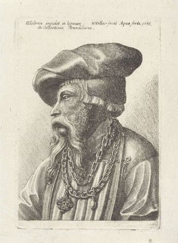 Portret van een man met baard, baret en halsketting by Wenceslaus Hollar