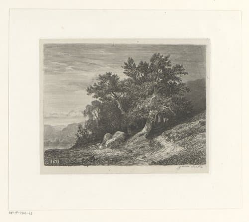 Berglandschap met bomen aan een meer by Alexandre Calame
