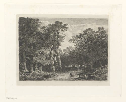 Boslandschap met twee figuren op een bospad by Alexandre Calame