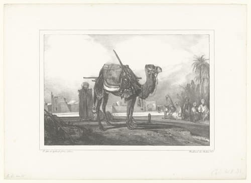 Halteplaats van een karavaan met dromedaris by Alexandre-Gabriel Decamps