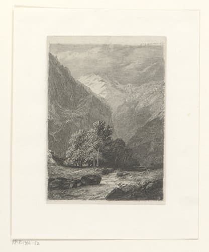 Berglandschap met loofbomen in een dal by Alexandre Calame