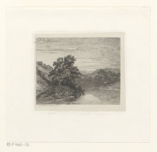 Berglandschap met loofbomen aan een meer by Alexandre Calame