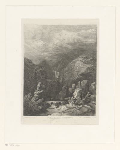 Berglandschap in Berner Oberland met dennenbomen bij een cascade by Alexandre Calame