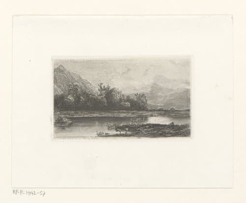 Bomen langs een Zwitsers landschap met een meer by Alexandre Calame