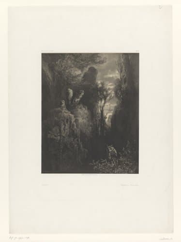 Vier uilen in een rotskloof by Alexandre Calame