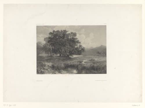Berglandschap met boomgroep bij een ven by Alexandre Calame