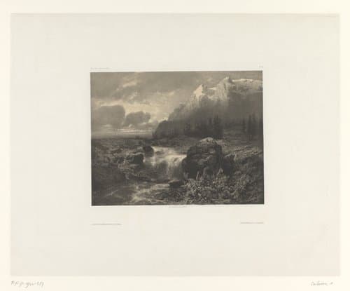 Berglandschap met beek by Alexandre Calame