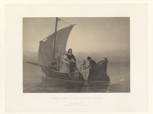 Vluchtende hugenoten op een boot by Adolphe Mouilleron