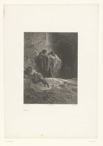 Wachters bij ingang van grot by Adolphe Mouilleron