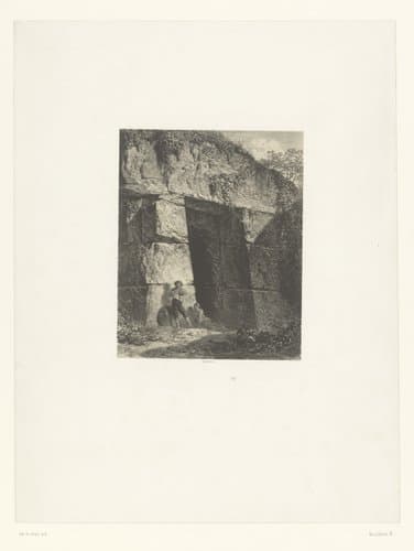 Ingang van rotstunnel met wachters by Adolphe Mouilleron