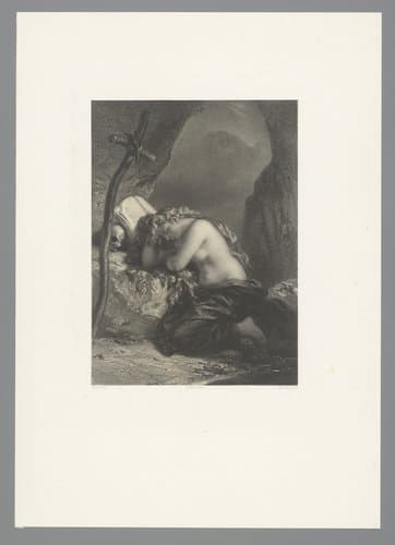 Maria Magdalena met haar hoofd rustend op een rotsblok by Adolphe Mouilleron