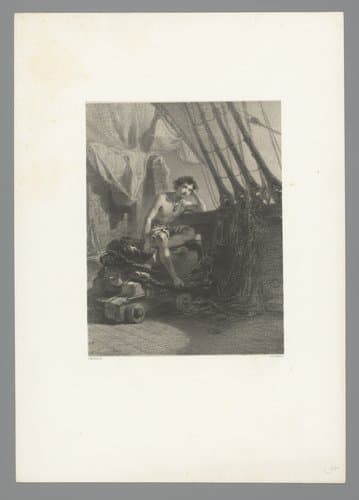 Jongeman op kanon aan boord van een schip by Adolphe Mouilleron