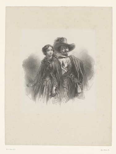 Man en vrouw in historische kleding by Adolphe Mouilleron