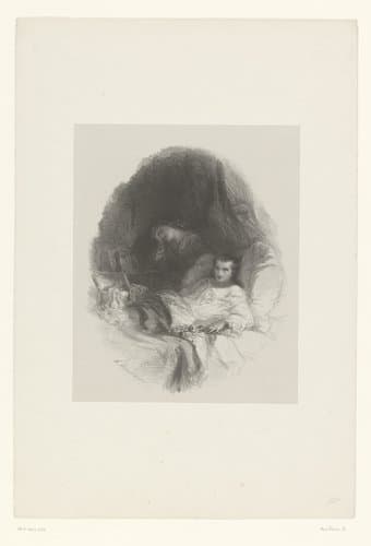 Kind in wit nachthemd op bed by Adolphe Mouilleron
