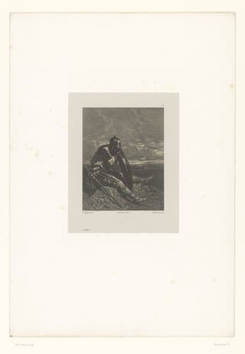Op zijn schild leunende soldaat rust uit by Adolphe Mouilleron