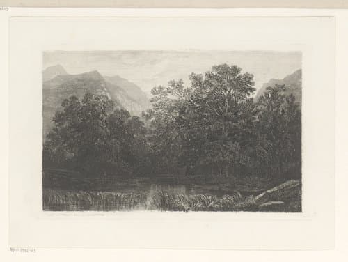 Berglandschap met loofbomen bij een waterplaats by Alexandre Calame