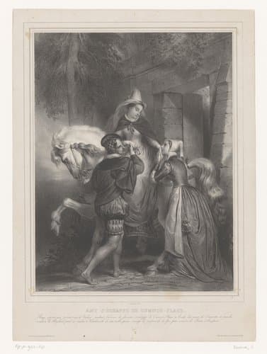 Amy Robsart ontsnapt uit Cumnor Place by Achille Devéria