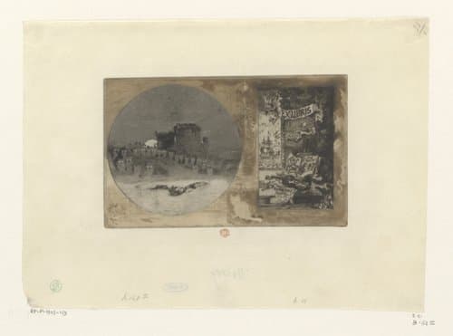 Kasteel met uilen en ex libris by Félix Hilaire Buhot