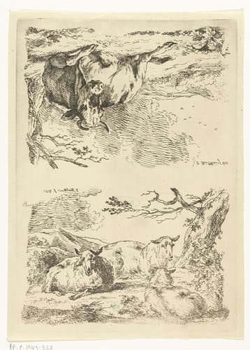 Drie schapen en een koe by Jan Bulthuis