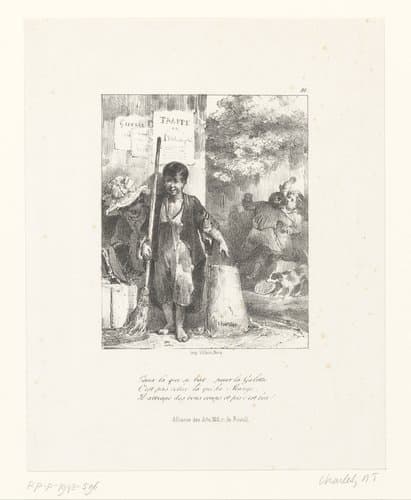 Titelprent met prentmakers op de brandstapel by Nicolas Toussaint Charlet