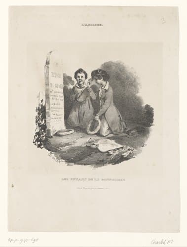 Twee kinderen bij het graf van hun vader by Nicolas Toussaint Charlet