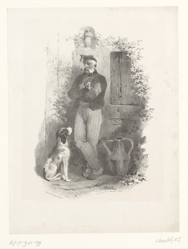 Pijprokende veteraan met hond by Nicolas Toussaint Charlet