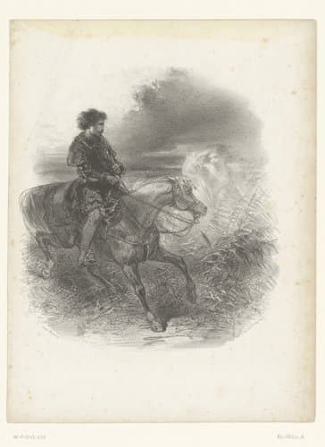 Ruiter ziet geest op een vlakte by Adolphe Mouilleron
