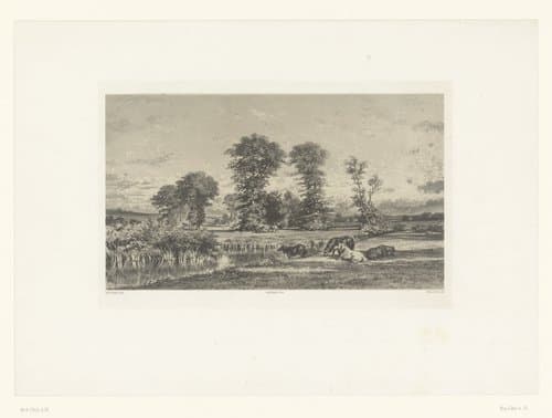 Weids landschap met paarden by Adolphe Mouilleron