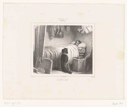 Sterfbed van een arme schilder by Marie Alexandre Alophe
