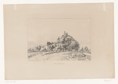 Hooiwagen getrokken door drie paarden by Fortuné Férogio