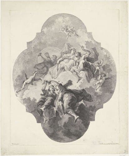 Diana en haar nimfen op wolken by Francesco Bartolozzi