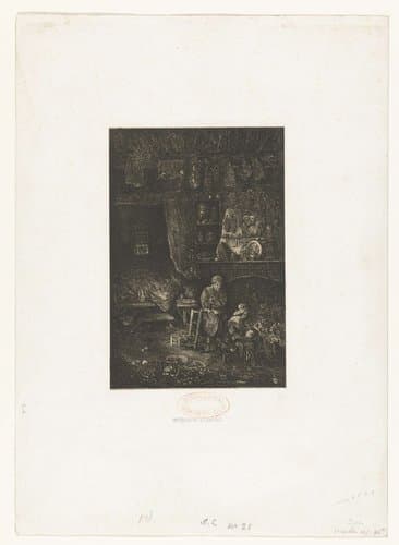 Interieur met boerenfamilie by Rodolphe Bresdin