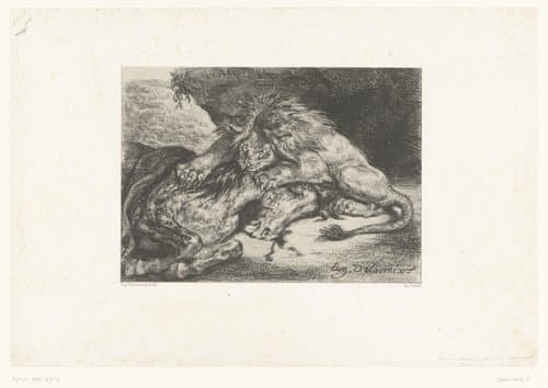 Lion dévorant un cheval by Eugène Delacroix