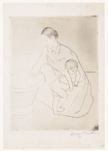 Moeder en kind bij badkuip by Mary Cassatt
