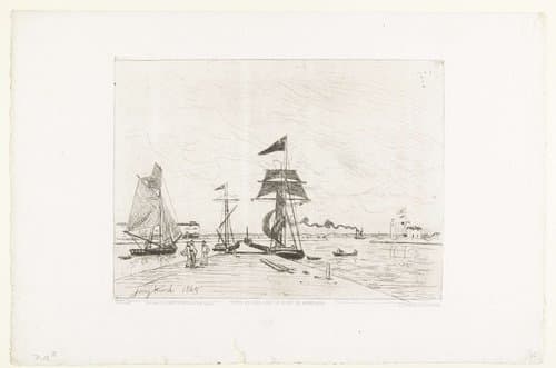 Jetée en bois dans le port de Honfleur by Johan Barthold Jongkind