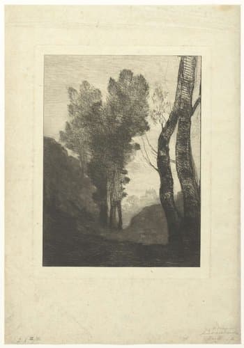 Landschap met bomen in omgeving van Rome by Camille Corot
