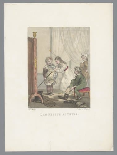 Kinderen verkleden zich met het kostuum van een volwassene by Charles Aubry