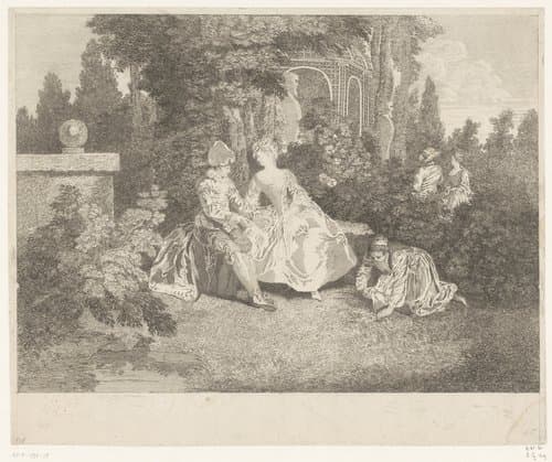 Galant gezelschap in een tuin by Pierre Alexandre Aveline