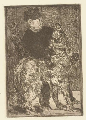 Jongen speelt met hond by Edouard Manet