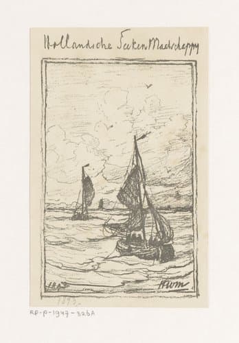 Zeegezicht met vissersboten by Hendrik Willem Mesdag